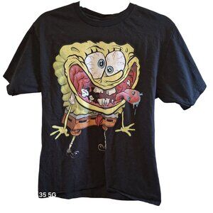 Nickelodeon SpongeBob Graphic T-Shirt Black Short Sleeve Cartoon Design Unisex